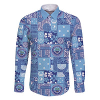 Federated States of Micronesia Merry Christmas Family Matching Short Sleeve Bodycon Dress and Hawaiian Shirt Pacific Patchwork Xmas Vibes LT9 Dad's Shirt - Long Sleeve Blue - Polynesian Pride