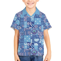 Federated States of Micronesia Merry Christmas Family Matching Short Sleeve Bodycon Dress and Hawaiian Shirt Pacific Patchwork Xmas Vibes LT9 Son's Shirt Blue - Polynesian Pride