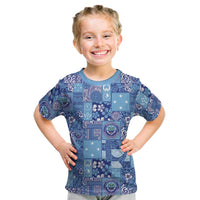 Federated States of Micronesia Merry Christmas Kid T Shirt Pacific Patchwork Xmas Vibes LT9 Blue - Polynesian Pride