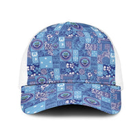 Federated States of Micronesia Merry Christmas Mesh Trucker Cap Pacific Patchwork Xmas Vibes LT9 One Size White Blue - Polynesian Pride