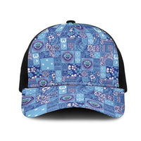 Federated States of Micronesia Merry Christmas Mesh Trucker Cap Pacific Patchwork Xmas Vibes LT9 One Size Black Blue - Polynesian Pride
