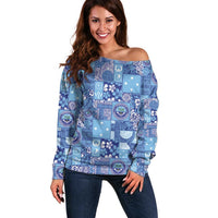 Federated States of Micronesia Merry Christmas Off Shoulder Sweater Pacific Patchwork Xmas Vibes - Polynesian Pride