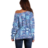 Federated States of Micronesia Merry Christmas Off Shoulder Sweater Pacific Patchwork Xmas Vibes - Polynesian Pride