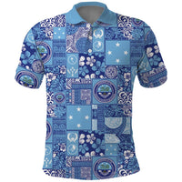Federated States of Micronesia Merry Christmas Polo Shirt Pacific Patchwork Xmas Vibes LT9 Blue - Polynesian Pride