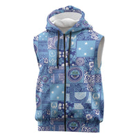 Federated States of Micronesia Merry Christmas Sleeveless Zip Hoodie Pacific Patchwork Xmas Vibes LT9 Blue - Polynesian Pride