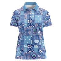 Federated States of Micronesia Merry Christmas Women Polo Shirt Pacific Patchwork Xmas Vibes LT9 Female Blue - Polynesian Pride