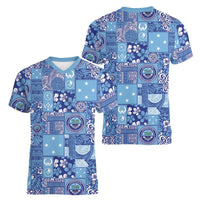 Federated States of Micronesia Merry Christmas Women V-Neck T-Shirt Pacific Patchwork Xmas Vibes LT9 - Polynesian Pride