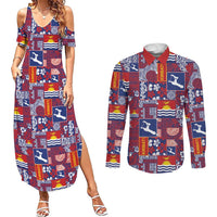 Kiribati Tekeraoi n te Kiritimati Couples Matching Summer Maxi Dress and Long Sleeve Button Shirt Pacific Patchwork Xmas Vibes LT9 Red - Polynesian Pride