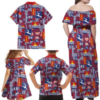 Kiribati Tekeraoi n te Kiritimati Family Matching Off Shoulder Maxi Dress and Hawaiian Shirt Pacific Patchwork Xmas Vibes - Polynesian Pride