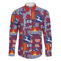 Kiribati Tekeraoi n te Kiritimati Family Matching Off Shoulder Maxi Dress and Hawaiian Shirt Pacific Patchwork Xmas Vibes LT9 Dad's Shirt - Long Sleeve Red - Polynesian Pride
