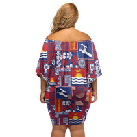 Kiribati Tekeraoi n te Kiritimati Family Matching Off Shoulder Short Dress and Hawaiian Shirt Pacific Patchwork Xmas Vibes - Polynesian Pride
