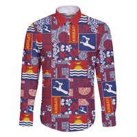 Kiribati Tekeraoi n te Kiritimati Family Matching Puletasi and Hawaiian Shirt Pacific Patchwork Xmas Vibes LT9 Dad's Shirt - Long Sleeve Red - Polynesian Pride