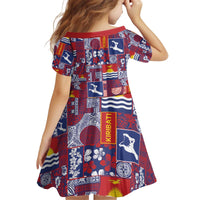 Kiribati Tekeraoi n te Kiritimati Kid Short Sleeve Dress Pacific Patchwork Xmas Vibes - Polynesian Pride