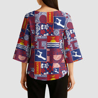 Kiribati Tekeraoi n te Kiritimati Kimono Sleeve Blouse Pacific Patchwork Xmas Vibes - Polynesian Pride