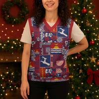 Kiribati Tekeraoi n te Kiritimati Christmas Knitted V-Neck Vest Pacific Patchwork Xmas Vibes LT9 - Polynesian Pride