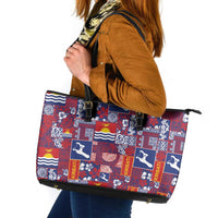 Kiribati Tekeraoi n te Kiritimati Leather Tote Bag Pacific Patchwork Xmas Vibes - Polynesian Pride