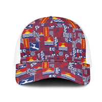 Kiribati Tekeraoi n te Kiritimati Mesh Trucker Cap Pacific Patchwork Xmas Vibes LT9 One Size White Red - Polynesian Pride
