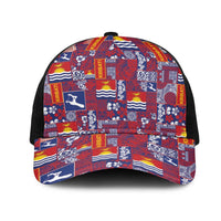 Kiribati Tekeraoi n te Kiritimati Mesh Trucker Cap Pacific Patchwork Xmas Vibes LT9 One Size Black Red - Polynesian Pride