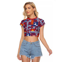 Kiribati Tekeraoi n te Kiritimati Raglan Cropped T Shirt Pacific Patchwork Xmas Vibes LT9 Female Red - Polynesian Pride