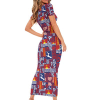 Kiribati Tekeraoi n te Kiritimati Short Sleeve Bodycon Dress Pacific Patchwork Xmas Vibes LT9 - Polynesian Pride