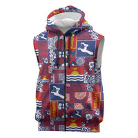 Kiribati Tekeraoi n te Kiritimati Sleeveless Zip Hoodie Pacific Patchwork Xmas Vibes LT9 Red - Polynesian Pride