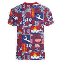 Kiribati Tekeraoi n te Kiritimati Women V-Neck T-Shirt Pacific Patchwork Xmas Vibes - Polynesian Pride