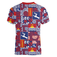 Kiribati Tekeraoi n te Kiritimati Women V-Neck T-Shirt Pacific Patchwork Xmas Vibes LT9 - Polynesian Pride