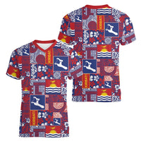 Kiribati Tekeraoi n te Kiritimati Women V-Neck T-Shirt Pacific Patchwork Xmas Vibes LT9 - Polynesian Pride