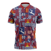 Kiribati Tekeraoi n te Kiritimati Zipper Polo Shirt Pacific Patchwork Xmas Vibes LT9 Red - Polynesian Pride