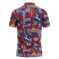 Kiribati Tekeraoi n te Kiritimati Zipper Polo Shirt Pacific Patchwork Xmas Vibes LT9 - Polynesian Pride