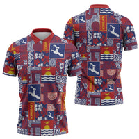 Kiribati Tekeraoi n te Kiritimati Zipper Polo Shirt Pacific Patchwork Xmas Vibes LT9 - Polynesian Pride