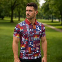 Kiribati Tekeraoi n te Kiritimati Zipper Polo Shirt Pacific Patchwork Xmas Vibes LT9 - Polynesian Pride