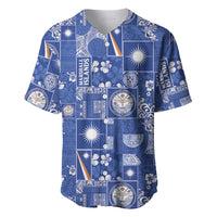 Marshall Islands Merry Christmas Baseball Jersey Pacific Patchwork Xmas Vibes LT9 Blue - Polynesian Pride