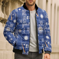 Marshall Islands Merry Christmas Bomber Puffer Jacket Pacific Patchwork Xmas Vibes - Polynesian Pride