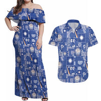 Marshall Islands Merry Christmas Couples Matching Off Shoulder Maxi Dress and Hawaiian Shirt Pacific Patchwork Xmas Vibes LT9 Blue - Polynesian Pride