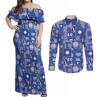 Marshall Islands Merry Christmas Couples Matching Off Shoulder Maxi Dress and Long Sleeve Button Shirt Pacific Patchwork Xmas Vibes - Polynesian Pride