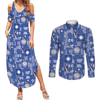 Marshall Islands Merry Christmas Couples Matching Summer Maxi Dress and Long Sleeve Button Shirt Pacific Patchwork Xmas Vibes LT9 Blue - Polynesian Pride