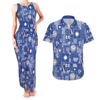 Marshall Islands Merry Christmas Couples Matching Tank Maxi Dress and Hawaiian Shirt Pacific Patchwork Xmas Vibes LT9 Blue - Polynesian Pride
