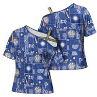 Marshall Islands Merry Christmas Cross Shoulder Shirt Pacific Patchwork Xmas Vibes LT9 - Polynesian Pride