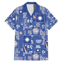Marshall Islands Merry Christmas Family Matching Mermaid Dress and Hawaiian Shirt Pacific Patchwork Xmas Vibes LT9 Dad's Shirt - Short Sleeve Blue - Polynesian Pride