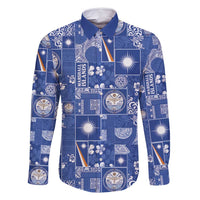 Marshall Islands Merry Christmas Family Matching Mermaid Dress and Hawaiian Shirt Pacific Patchwork Xmas Vibes LT9 Dad's Shirt - Long Sleeve Blue - Polynesian Pride