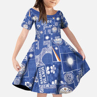 Marshall Islands Merry Christmas Family Matching Puletasi and Hawaiian Shirt Pacific Patchwork Xmas Vibes LT9 Daughter's Dress Blue - Polynesian Pride