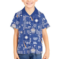 Marshall Islands Merry Christmas Kid Hawaiian Shirt Pacific Patchwork Xmas Vibes LT9 Kid Blue - Polynesian Pride
