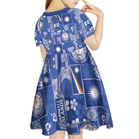Marshall Islands Merry Christmas Kid Short Sleeve Dress Pacific Patchwork Xmas Vibes - Polynesian Pride