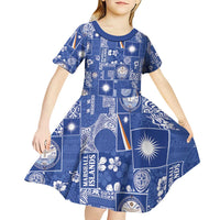 Marshall Islands Merry Christmas Kid Short Sleeve Dress Pacific Patchwork Xmas Vibes LT9 - Polynesian Pride