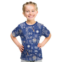 Marshall Islands Merry Christmas Kid T Shirt Pacific Patchwork Xmas Vibes LT9 Blue - Polynesian Pride