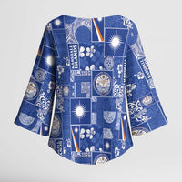 Marshall Islands Merry Christmas Kimono Sleeve Blouse Pacific Patchwork Xmas Vibes - Polynesian Pride