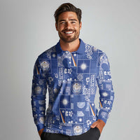 Marshall Islands Merry Christmas Long Sleeve Polo Shirt Pacific Patchwork Xmas Vibes - Polynesian Pride