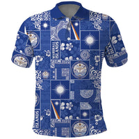 Marshall Islands Merry Christmas Polo Shirt Pacific Patchwork Xmas Vibes LT9 Blue - Polynesian Pride