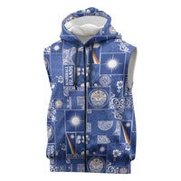 Marshall Islands Merry Christmas Sleeveless Zip Hoodie Pacific Patchwork Xmas Vibes LT9 Blue - Polynesian Pride
